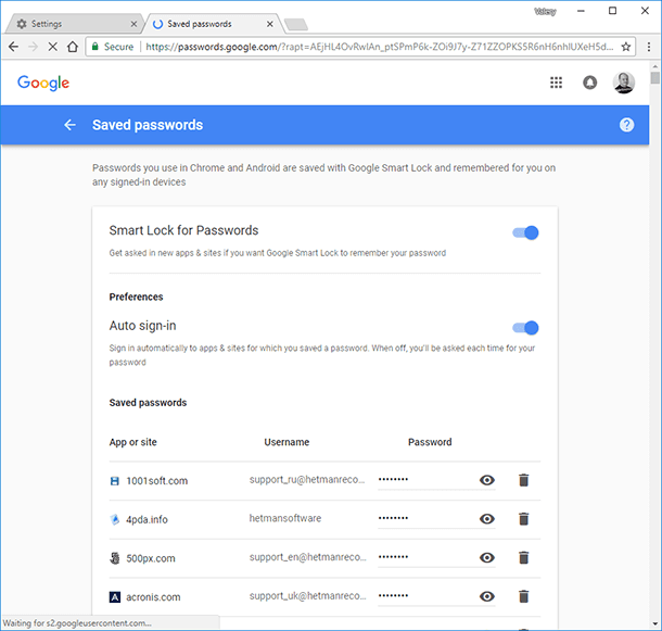 Google Chrome. Saved passwords