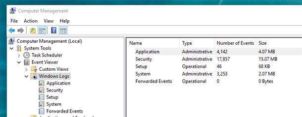In Computer Management, go to System Tools / Event Viewer / Windows Logs
