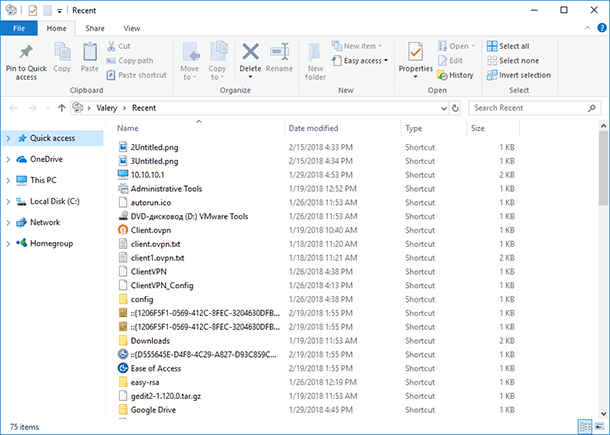 Recent. A folder containing recently modified files