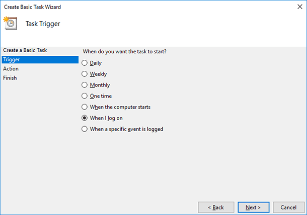 Set up the task by using Basic Task Wizard