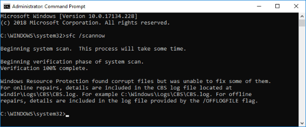 sfc /scannow. System scan result