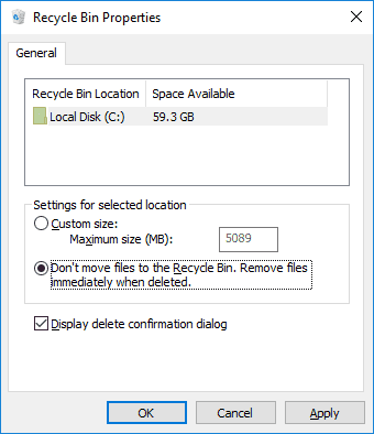 Moving files to Recicle Bin setup