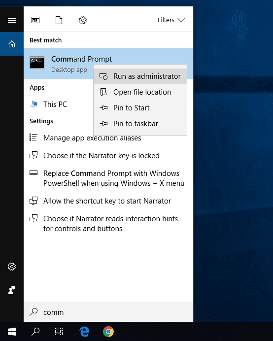 Command Prompt. Run as Admin