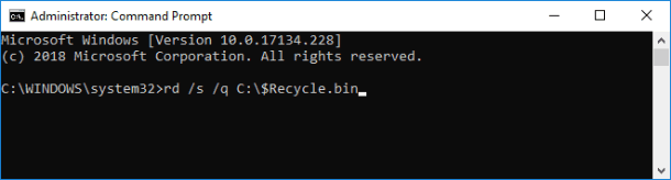Command Prompt. rd /s /q C:$Recycle.bin