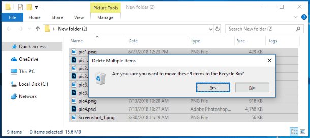 deleted files not going to recycle bin