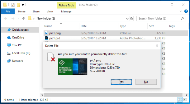 Shift + Delete. Permanently delete file