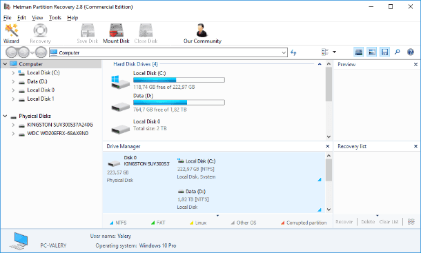 Hetman Partition Recovery. Disk List