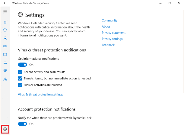 Settings where you can manage security providers and notification options