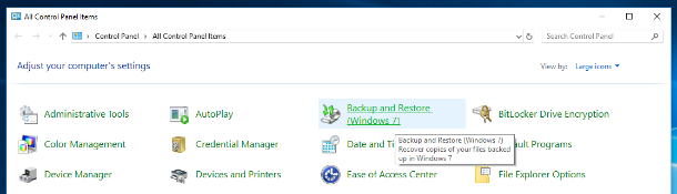 Control Panel: Backup and Restore (Windows 7)