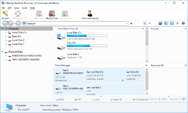 Hetman Partition Recovery. Après le lancement, le programme analysera tous les appareils connectés et les affichera dans sa fenêtre