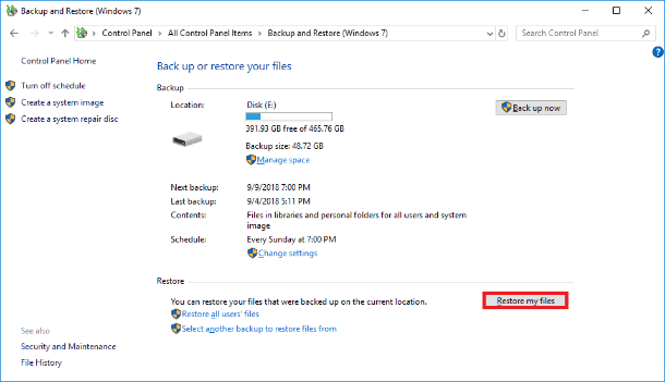 Restore my files