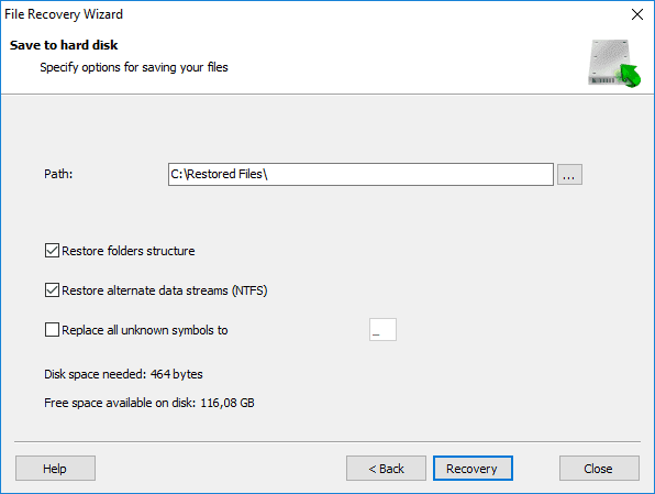 Hetman Partition Recovery. Save to hard disk