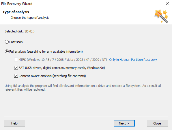 Hetman Partition Recovery. Analyze complète