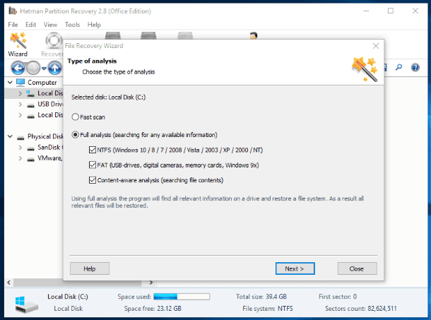 Hetman Partition Recovery. Fast scan and Full analysis