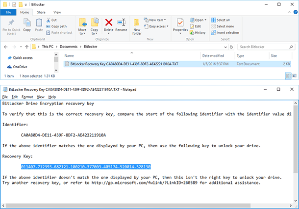 Decryption of a Bitlocker volume with a recovery key