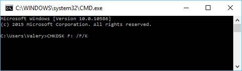 Execute CHKDSK F: /F/R