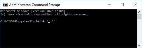 أدخل الأمر: chkdsk f: / f