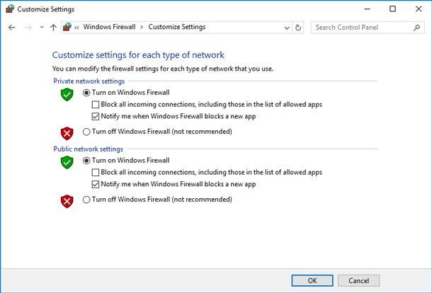 Customize settings in Windows firewall