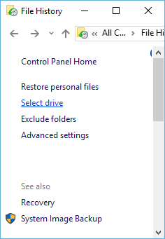 File History: Select Drive