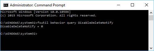 Enter command: fsutil behavior query DisableDeleteNotify