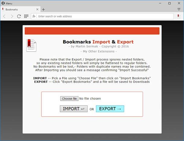 Opera “Bookmarks Import & Export” application