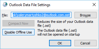 OutLook Data File Settings