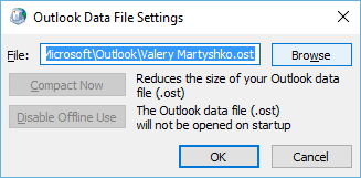 OutLook Data File Settings