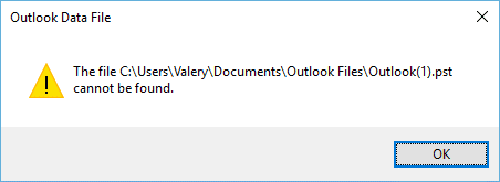 PST file cannot be found