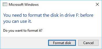 خطأ Microsoft. تحتاج إلى تهيئة القرص قبل أن تتمكن من إستخدامه
