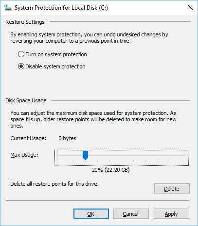 System Protection for Local Disk (C:)