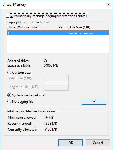 Virtual Memory Settings