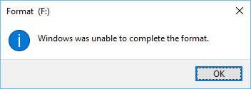 Error: Windows was unable to complete the format