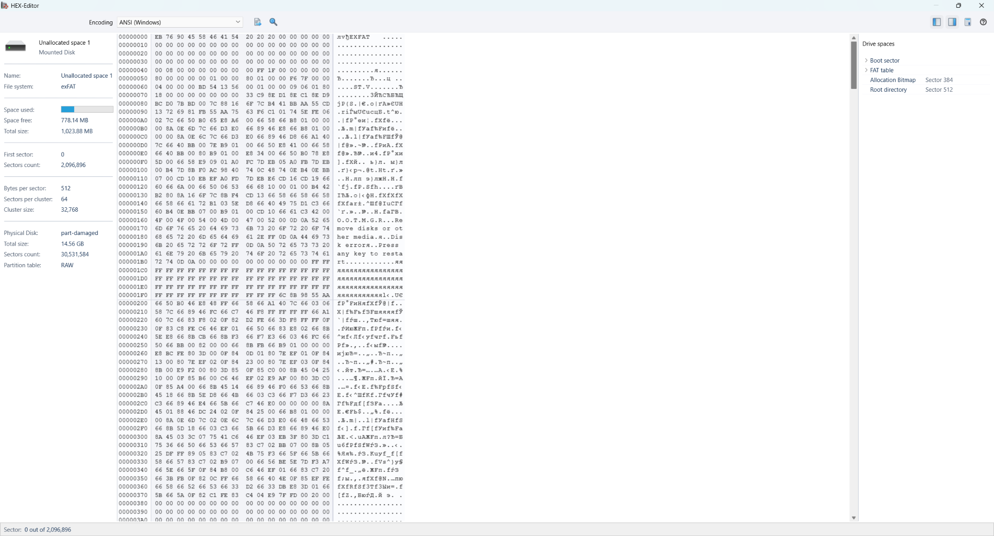 Recovered hidden VeraCrypt exFAT boot sector