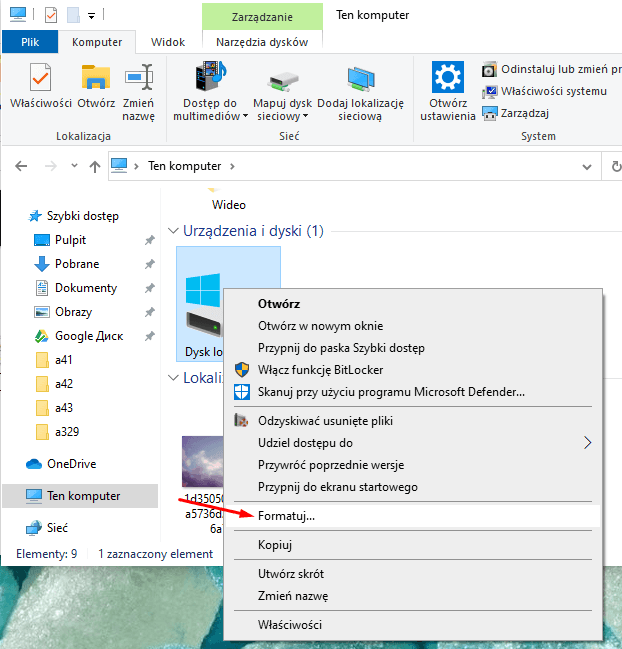 Formatuj dysk z folderu tego komputera