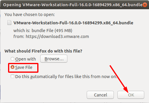 Zapisz plik instalacyjny stacji roboczej VMware 16 Pro
