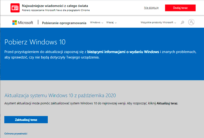 Pobierzcie oficjalny obraz dysku Windows 10
