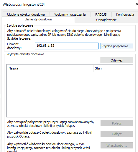 Właściwości inicjatora iSCSI Właściwości inicjatora iSCSI