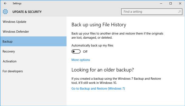 Funkcja “Kopia zapasowa i przywracanie plików” w systemie Windows 10