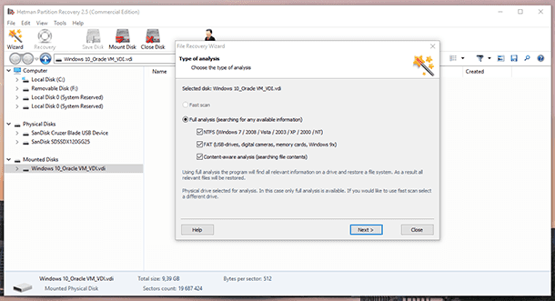 Hetman Partition Recovery. Typ analizy
