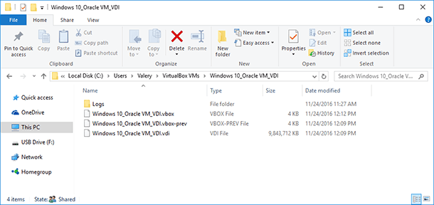 Windows 10_Oracle VM_VDI virtual machine file folder