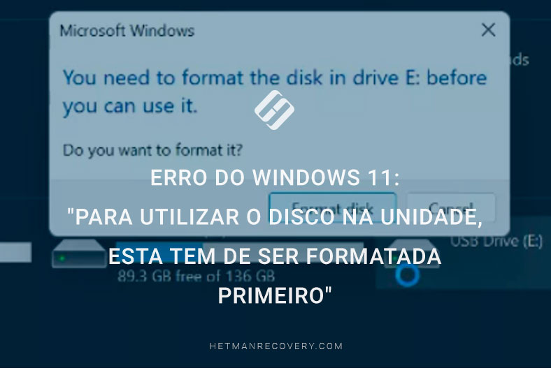 Erro do Windows 11: “Para utilizar o disco na unidade, esta tem de ser formatada primeiro”