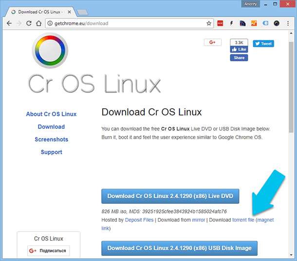 Официальная страница Chromium OS «http://getchrome.eu/download»