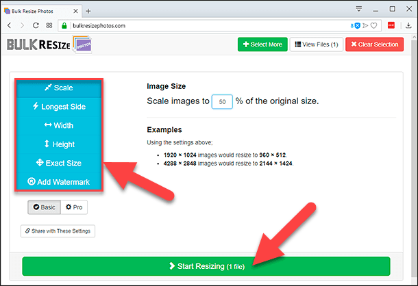 BulkResizePhotos. «Start Resizing»