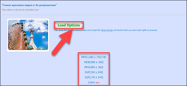 FetchTube. «Load Options»