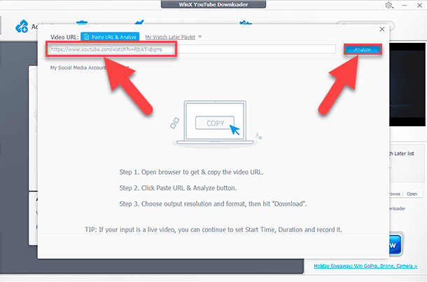WinX YouTube Downloader. Нажать кнопку «Analyze»для запуска процесса анализа