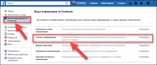 Facebook. Ваша информация на Facebook