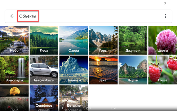 Google Photos. Объекты