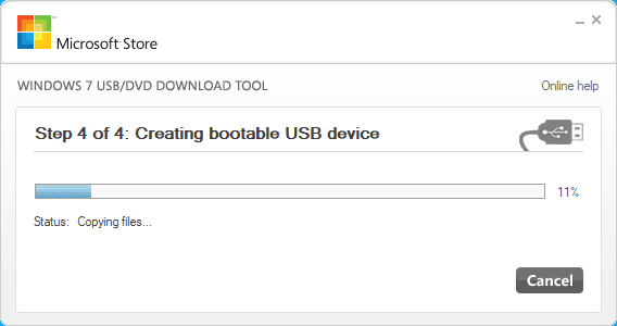 Windows 7 USB/DVD Download Tool. Ожидаем завершения копирования файлов