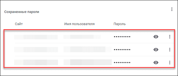 Google Chrome / Сохраненные пароли