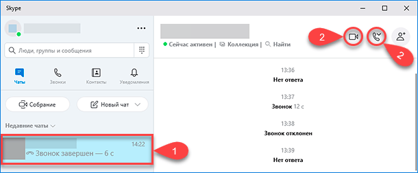 Skype Голосовой звонок или Видеозвонок